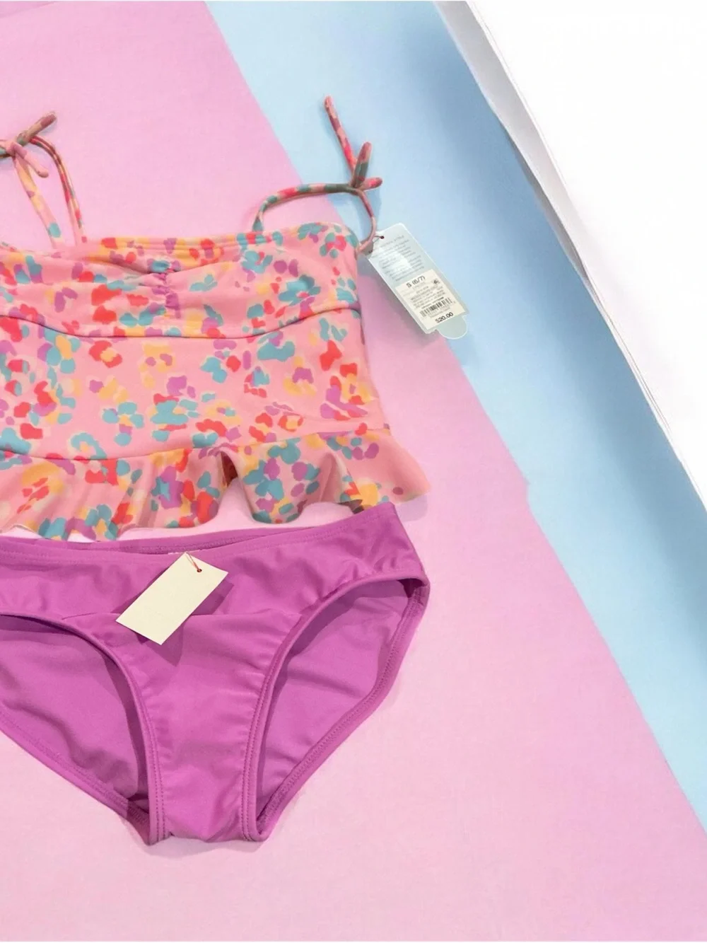 Buy 1 get 1 50% off Pink Floral Ruffle Tankini with Solid Pink Bottoms